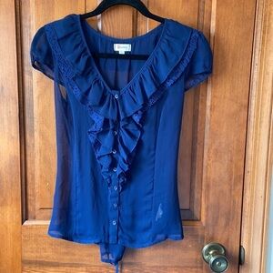 Lsenboye Cap Sleeve Sheer Blouse NAVY Blue